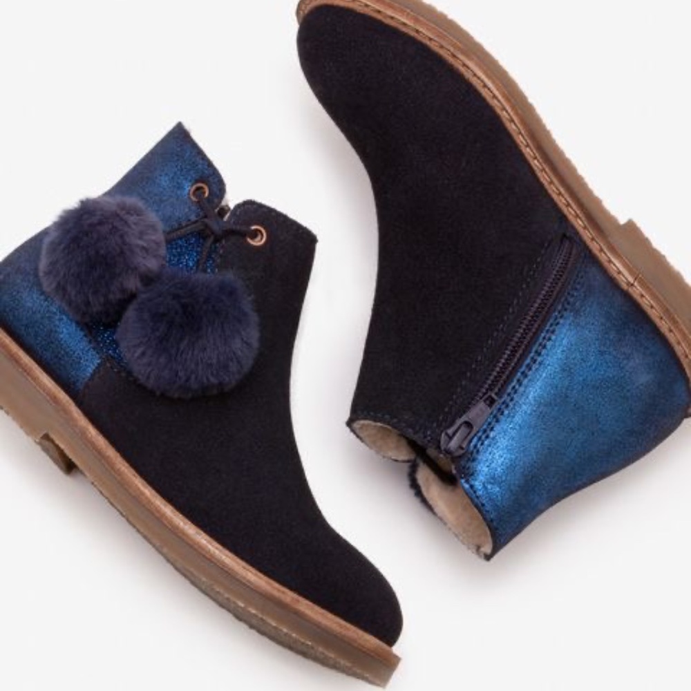 Mini Boden Navy Pom Pom Bootie
